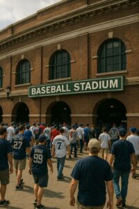 Fans entering a Florida baseball stadium showing high-traffic restroom usage and urinal clogs | Javelin Urinal Treatment