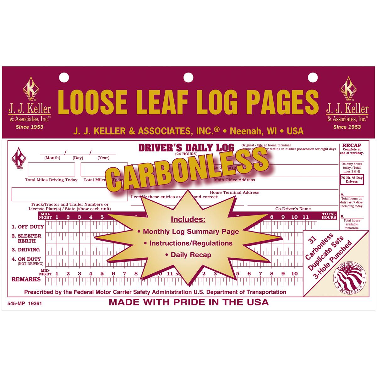 JJ Keller 545MP Loose-Leaf Driver’s Daily Log Book with Carbonless Forms and 3-Hole Punched Pages