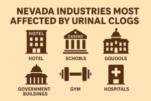 Infographic: Nevada industries most affected by urinal clogs—hotels, casinos, schools, government buildings, gyms, hospitals